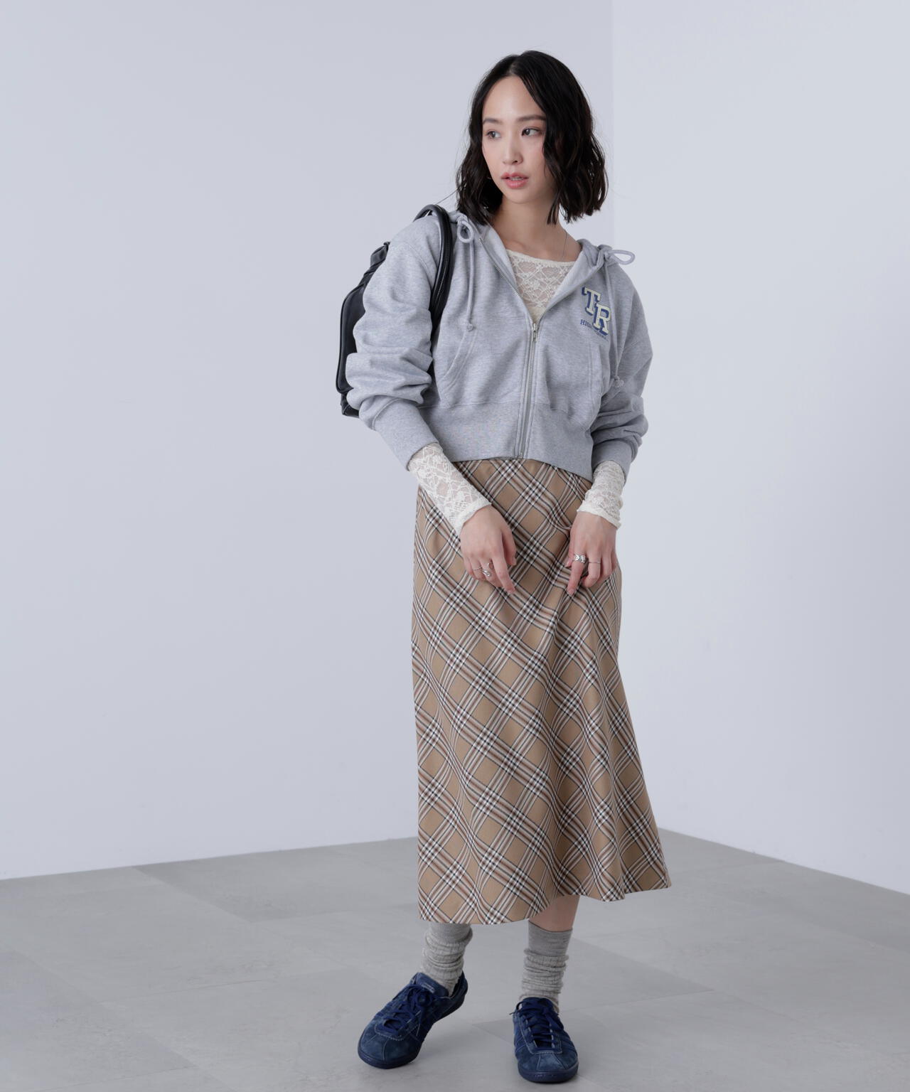 バイアスミディチェックスカート