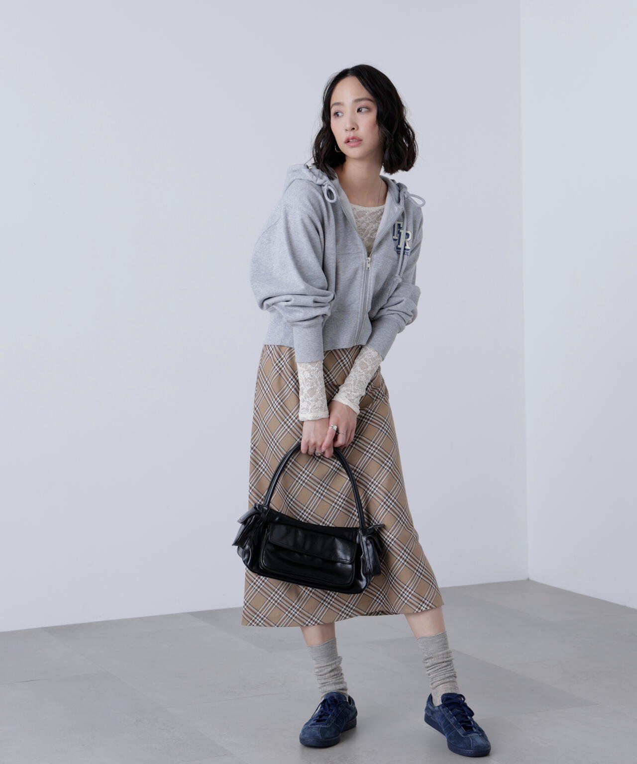 バイアスミディチェックスカート