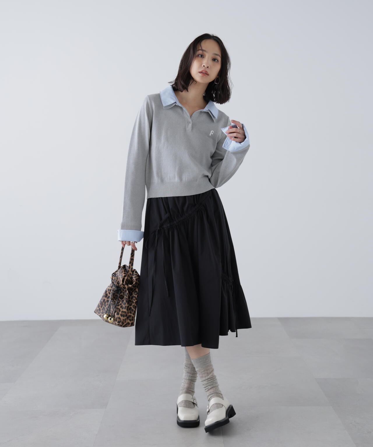 アシメドロストリボンミディスカート