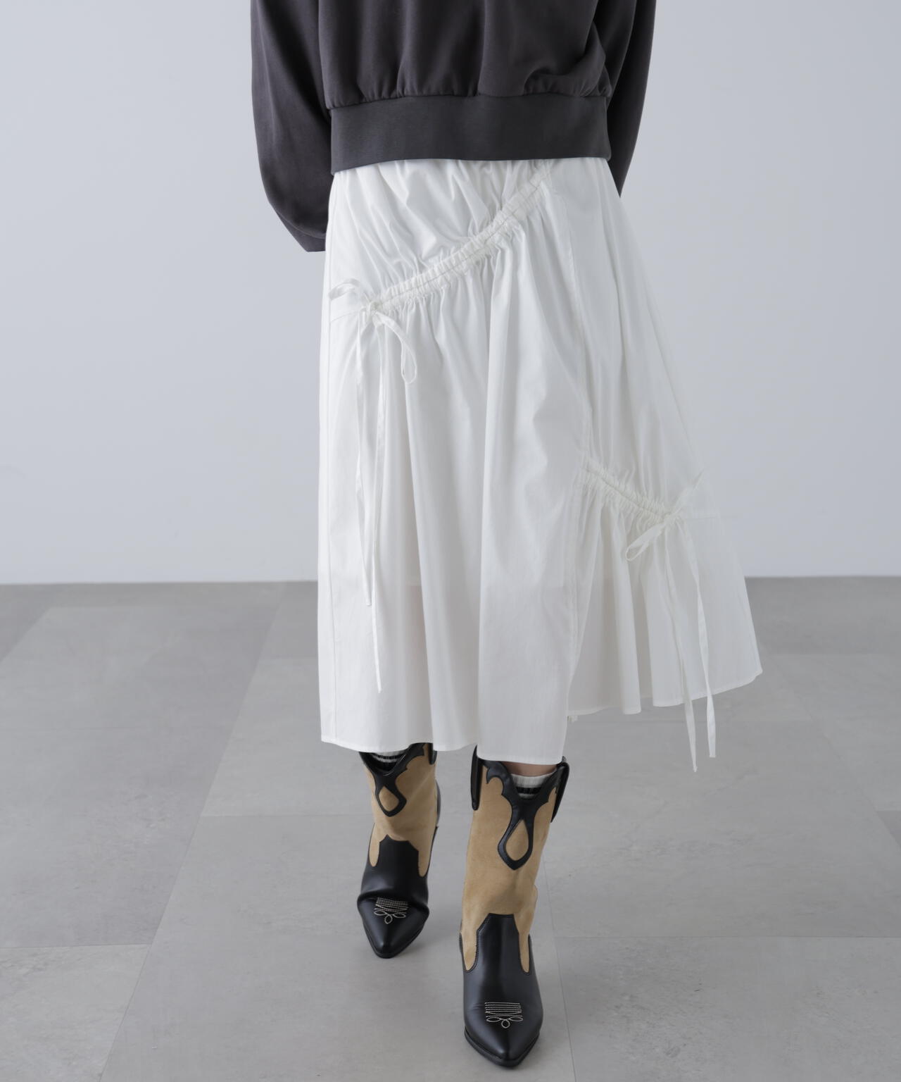 アシメドロストリボンミディスカート