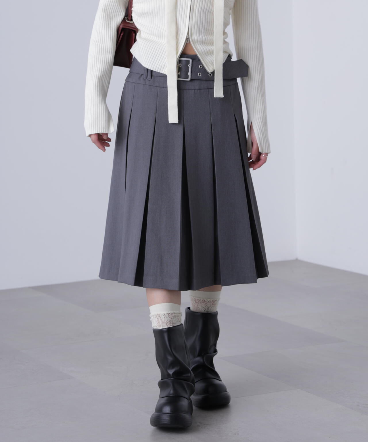 スカート Dida pleats flare skirt m gray andmary ANDMARY】Dida pleats flare skirt