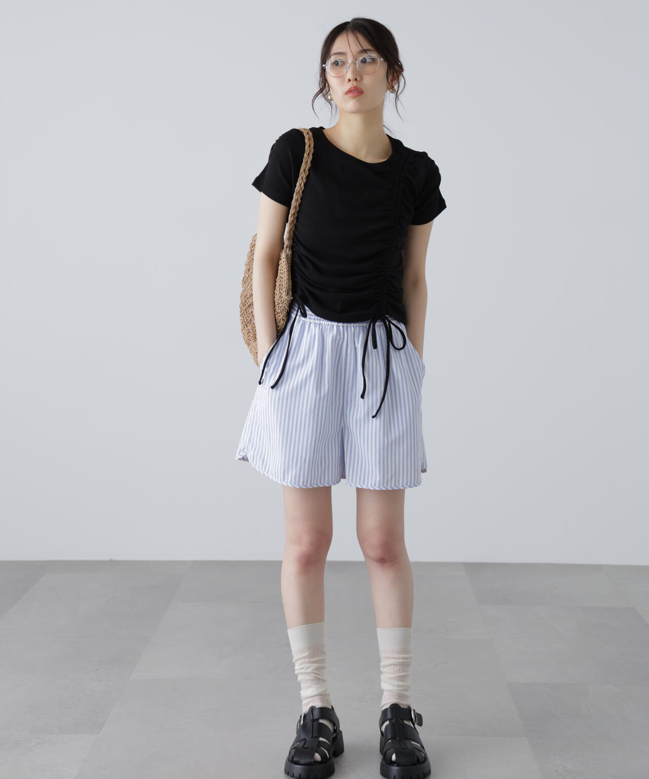 〈セットアップ対応〉ストライプショートパンツ