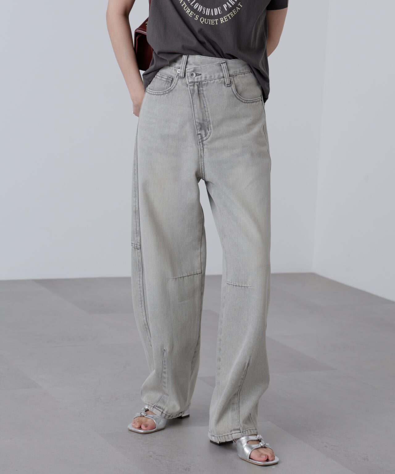 [低身長サイズ/Sシリーズ]アシメベルトコクーンデニムパンツ