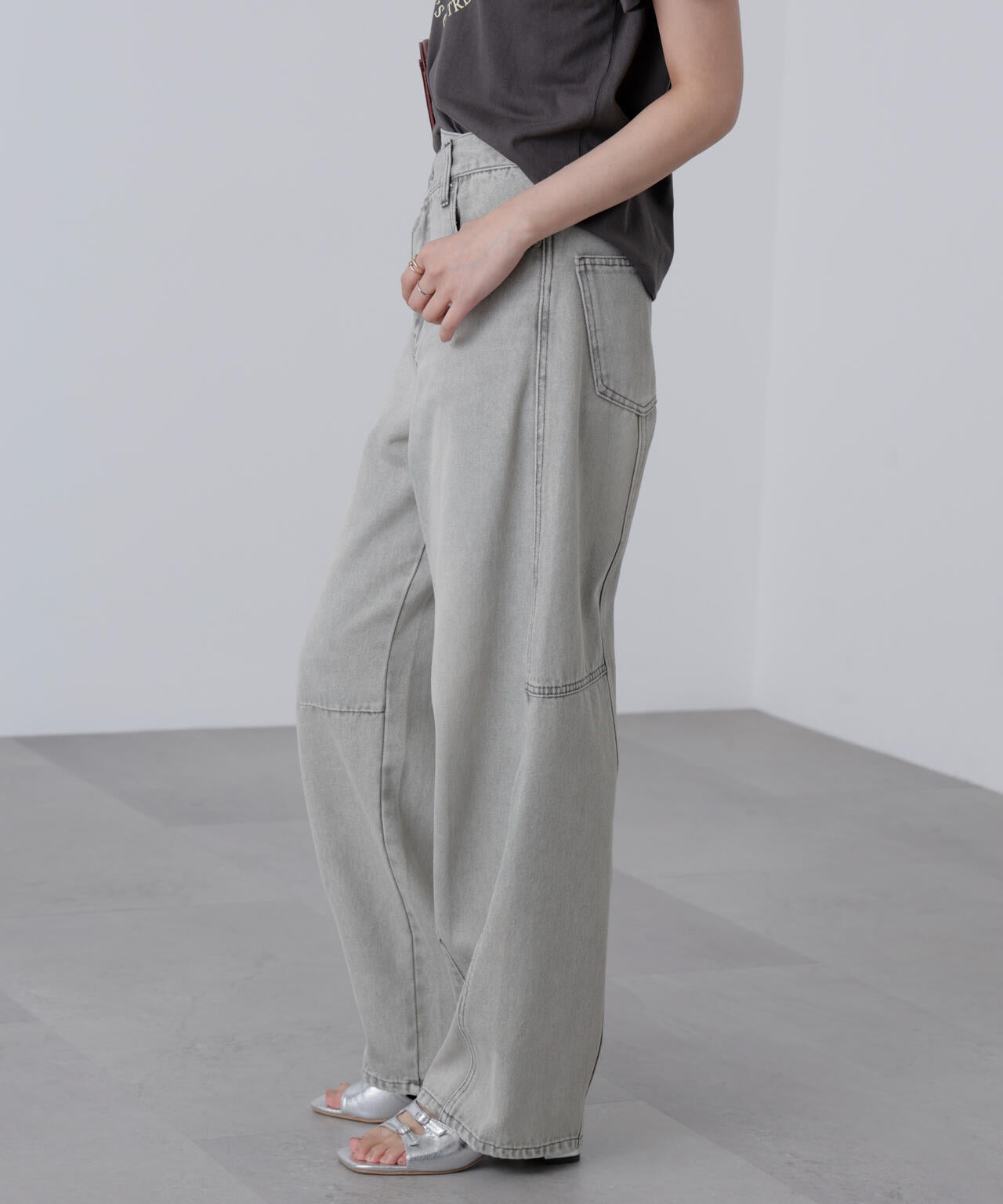 [低身長サイズ/Sシリーズ]アシメベルトコクーンデニムパンツ