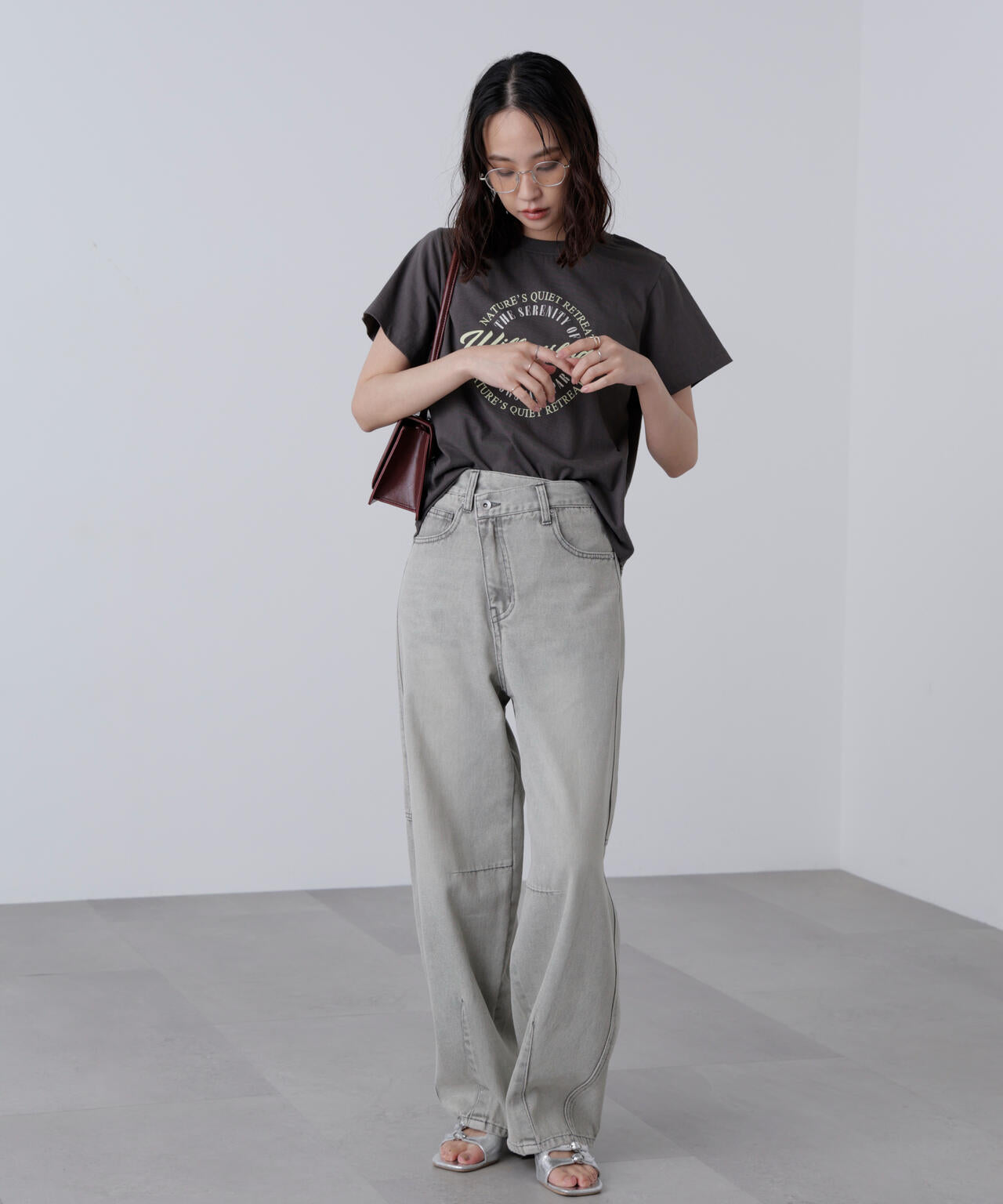 [低身長サイズ/Sシリーズ]アシメベルトコクーンデニムパンツ