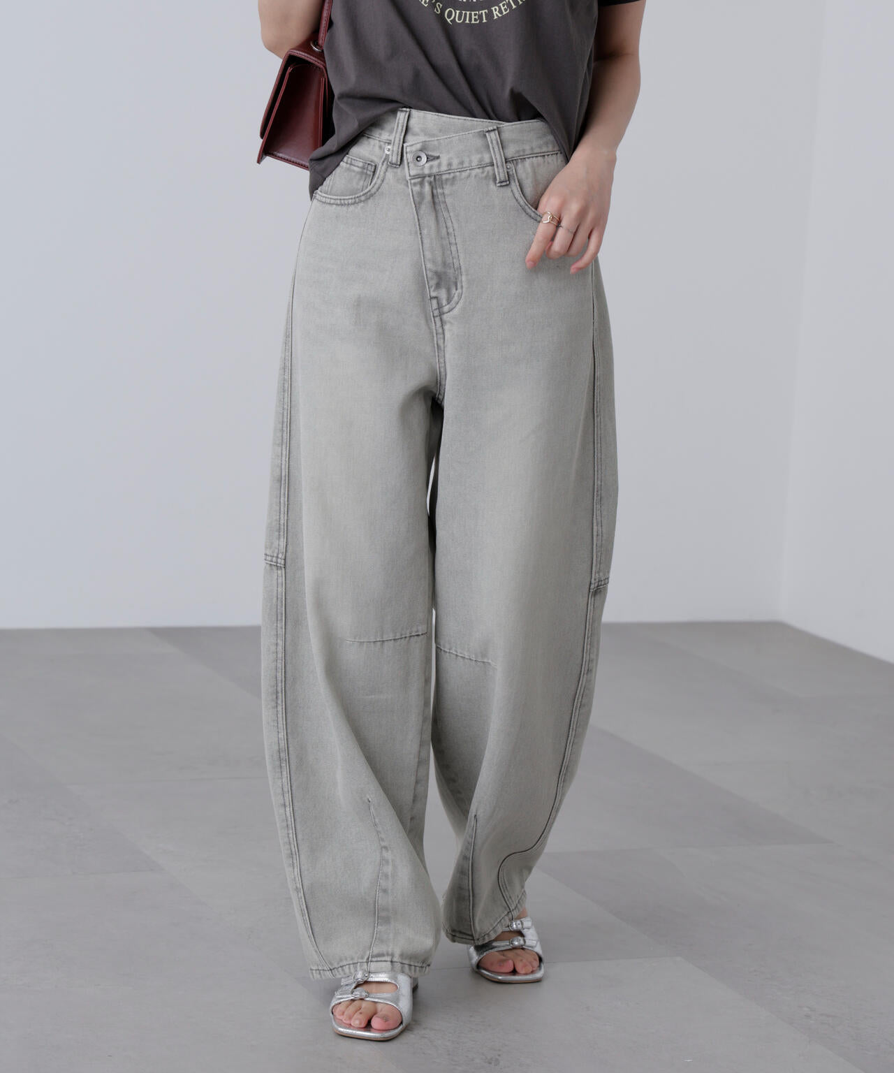 [低身長サイズ/Sシリーズ]アシメベルトコクーンデニムパンツ