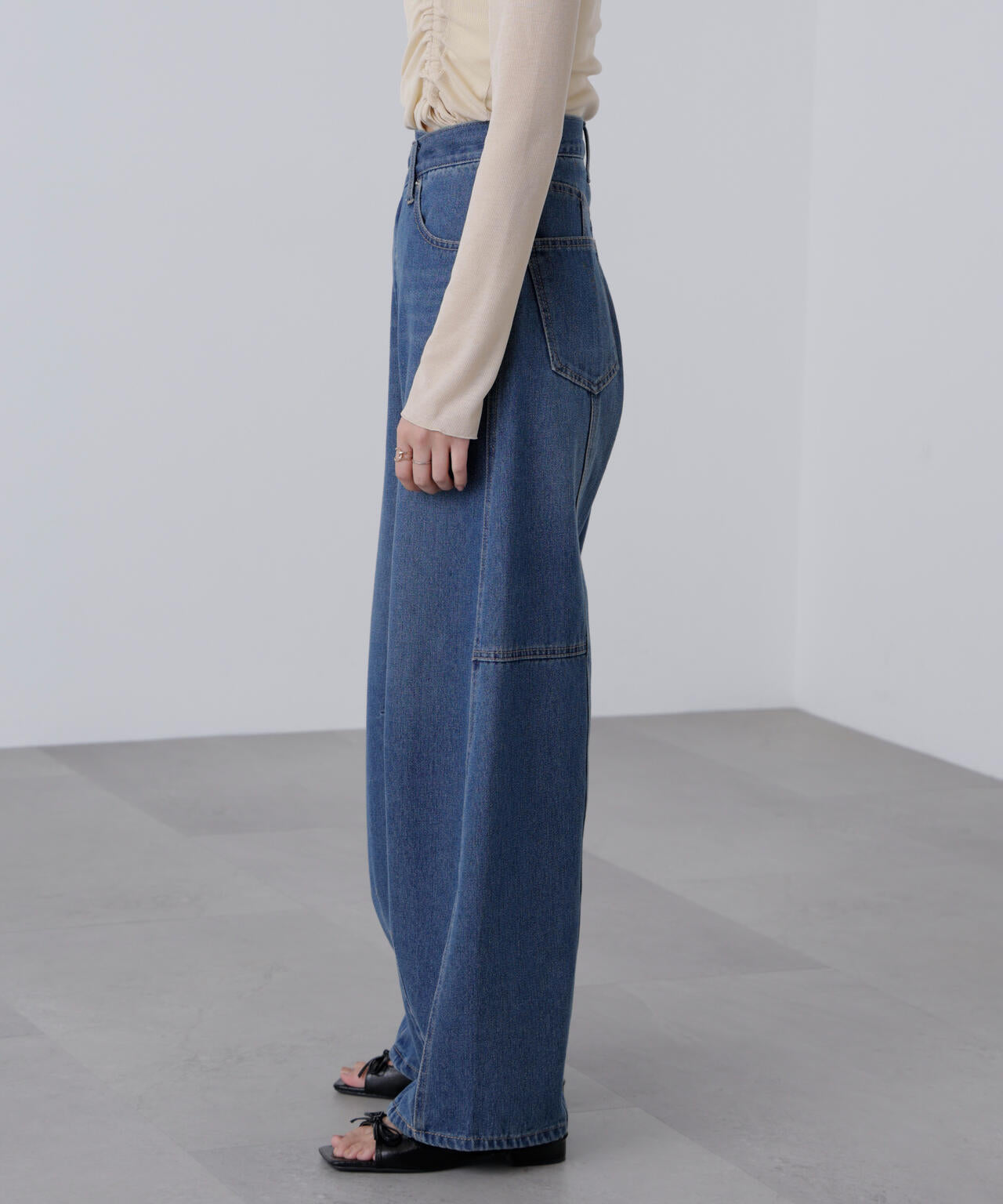 [低身長サイズ/Sシリーズ]アシメベルトコクーンデニムパンツ