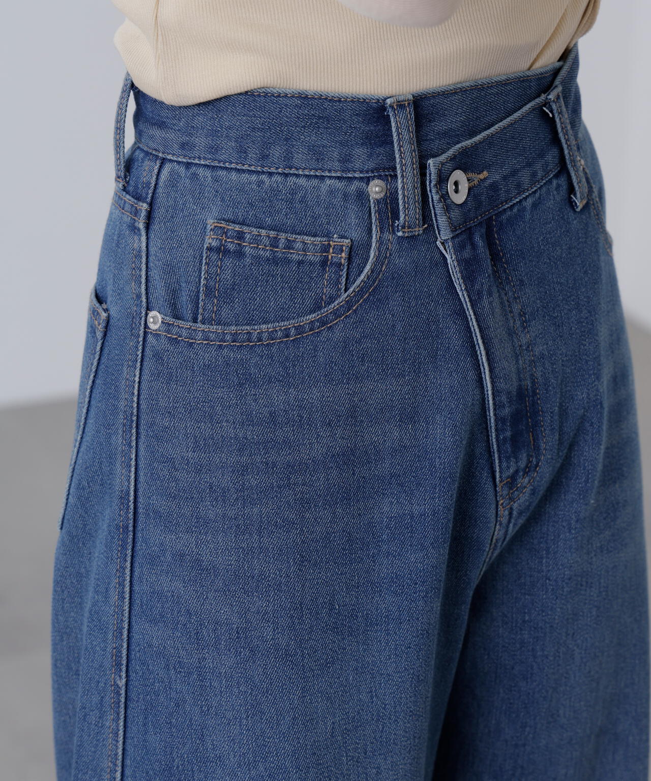 [低身長サイズ/Sシリーズ]アシメベルトコクーンデニムパンツ