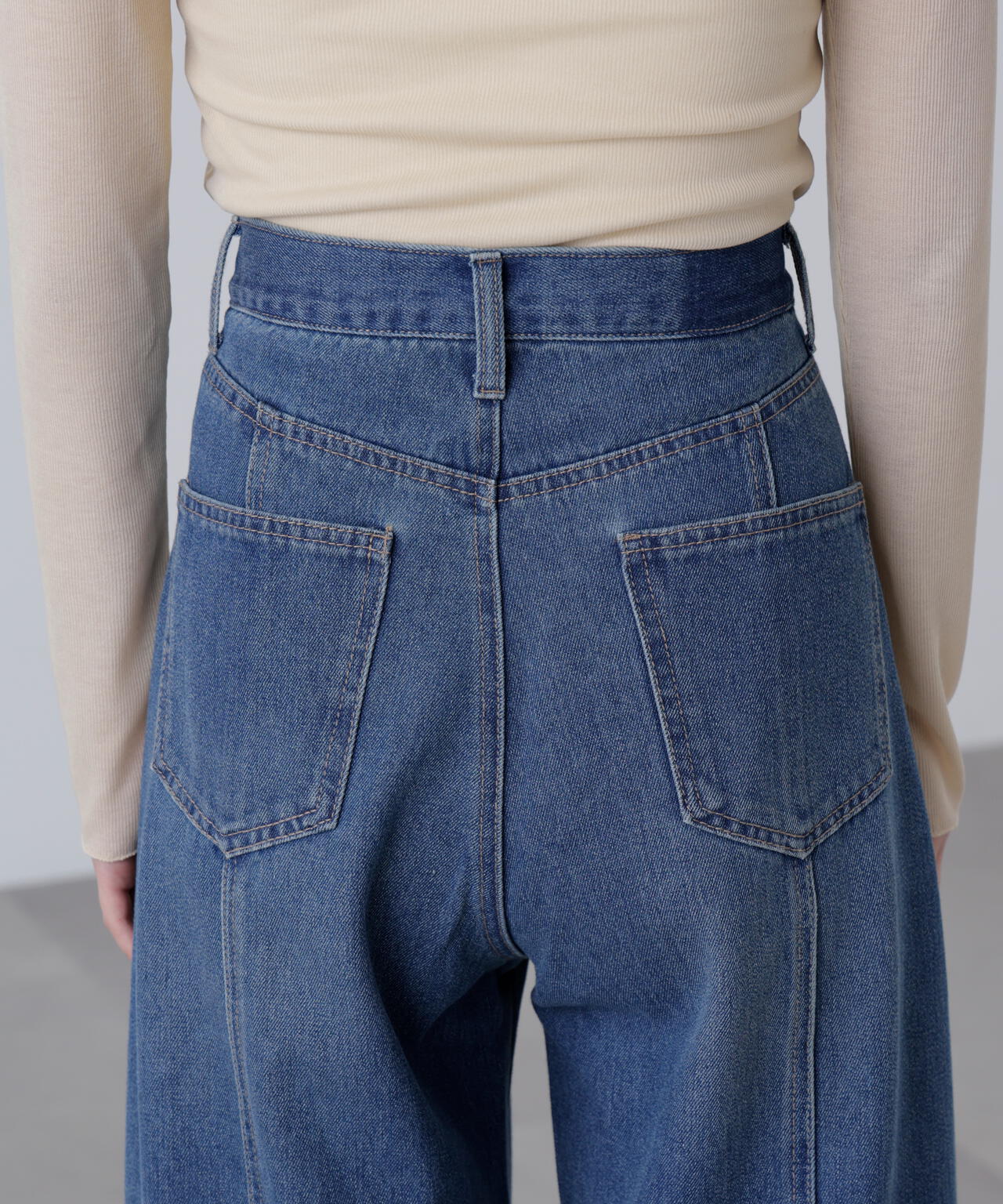 [低身長サイズ/Sシリーズ]アシメベルトコクーンデニムパンツ