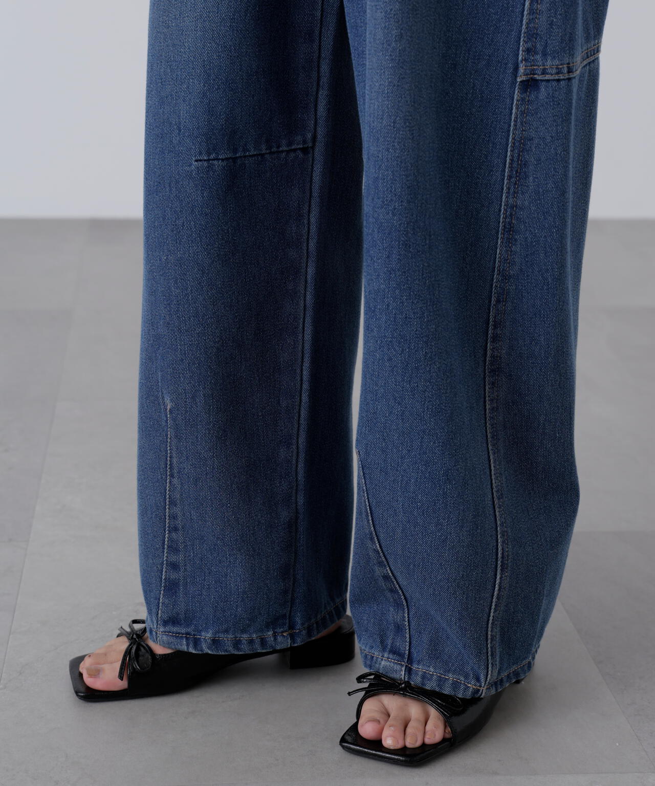 [低身長サイズ/Sシリーズ]アシメベルトコクーンデニムパンツ