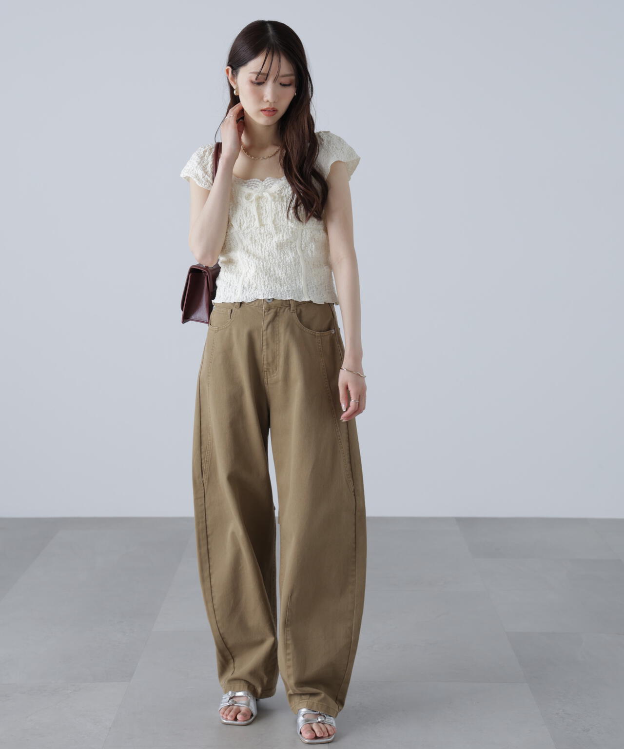 ドロストバレルレッグデニムパンツ