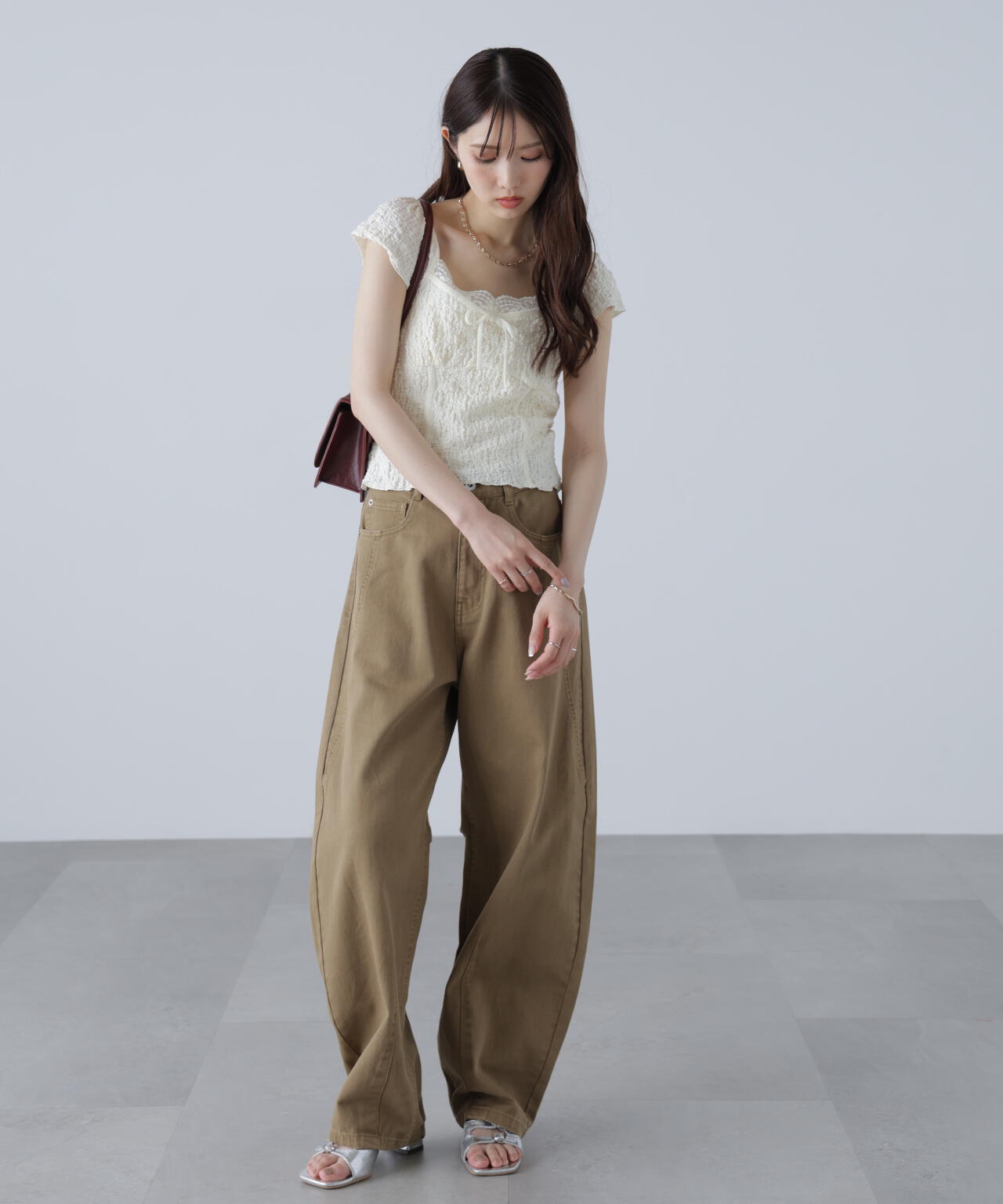 ドロストバレルレッグデニムパンツ