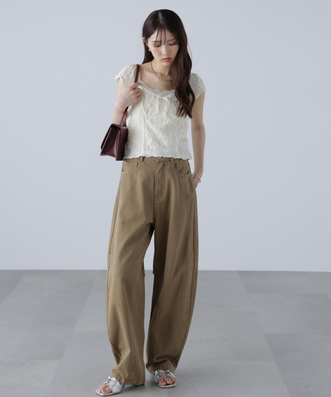 ドロストバレルレッグデニムパンツ