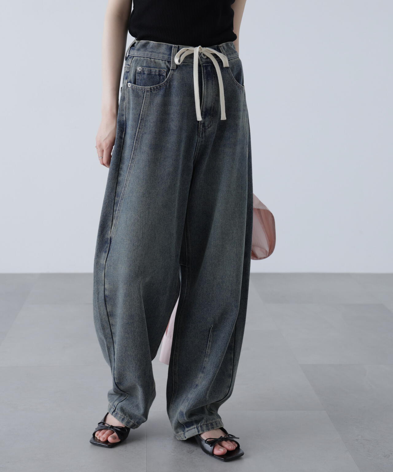 ドロストバレルレッグデニムパンツ