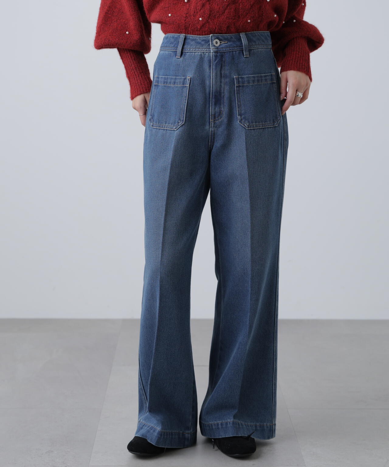 フロントポケットソフトバギーデニムパンツ