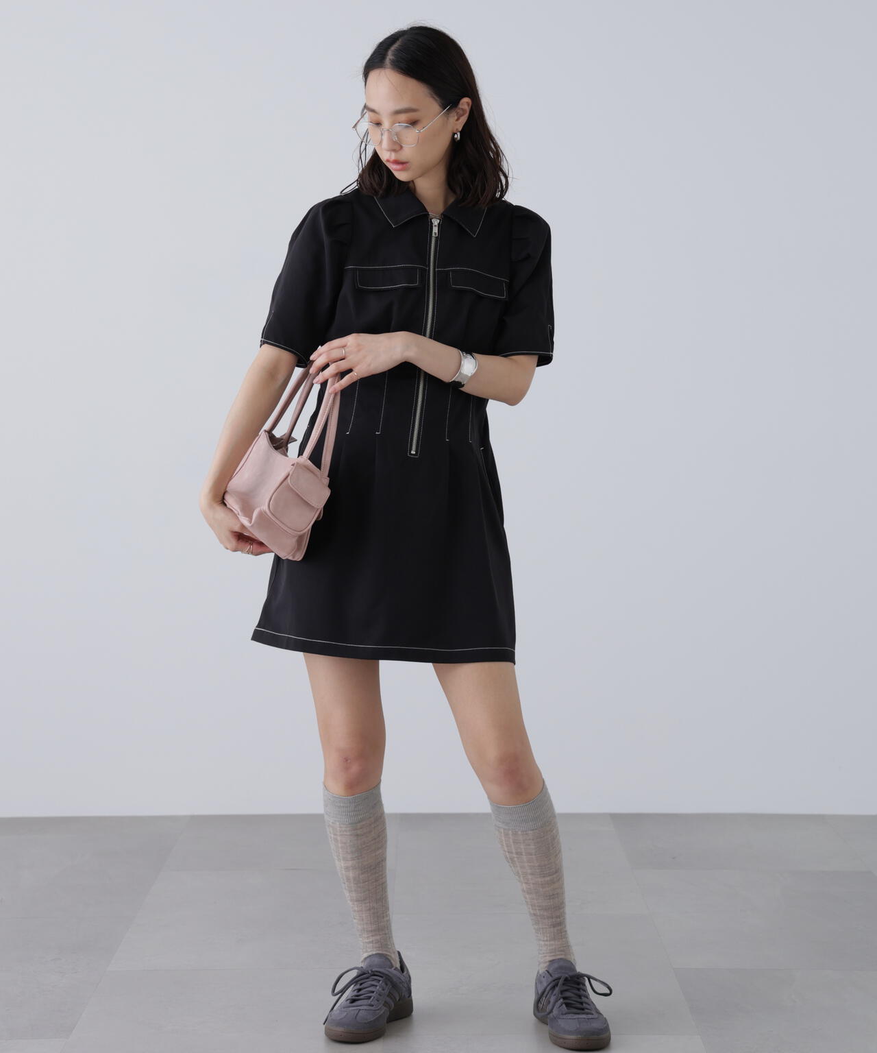 配色ステッチジップミニワンピース | FREE'S MART（フリーズ