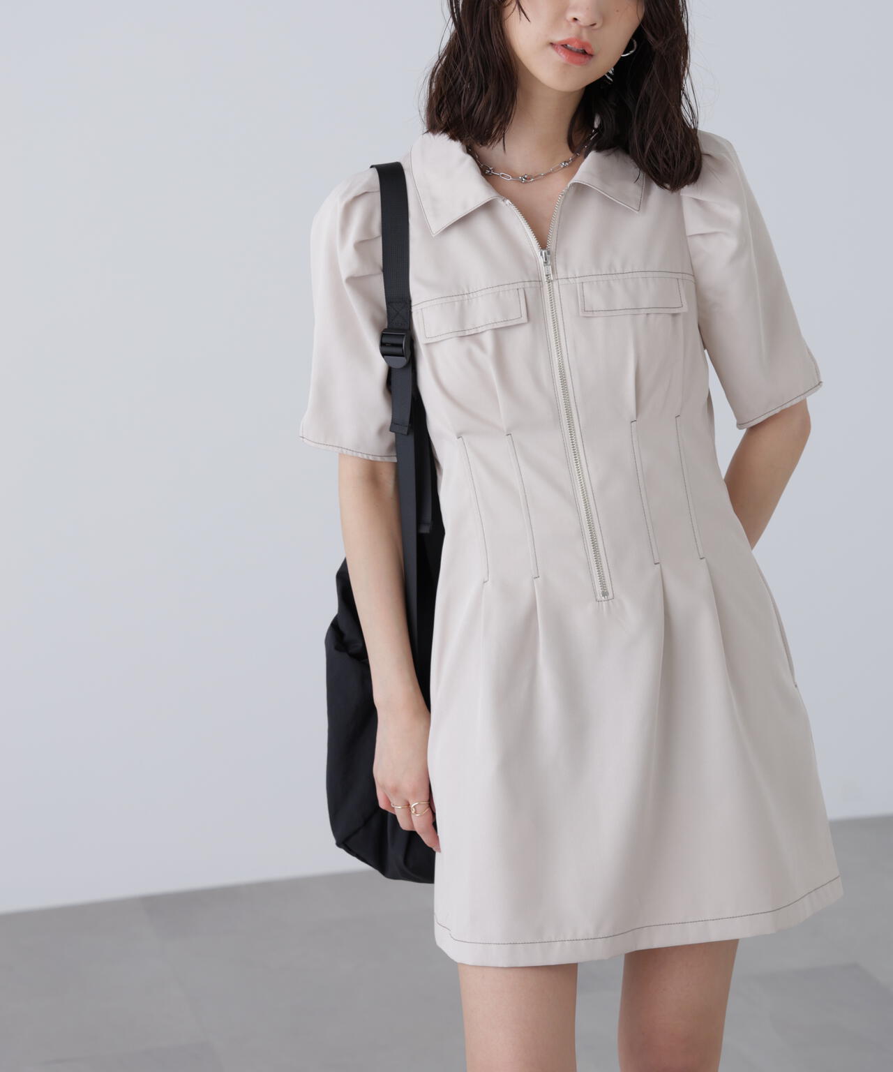 ハンドメイドワンピース 配色ステッチジップミニワンピース | FREE'S MART(フリーズ