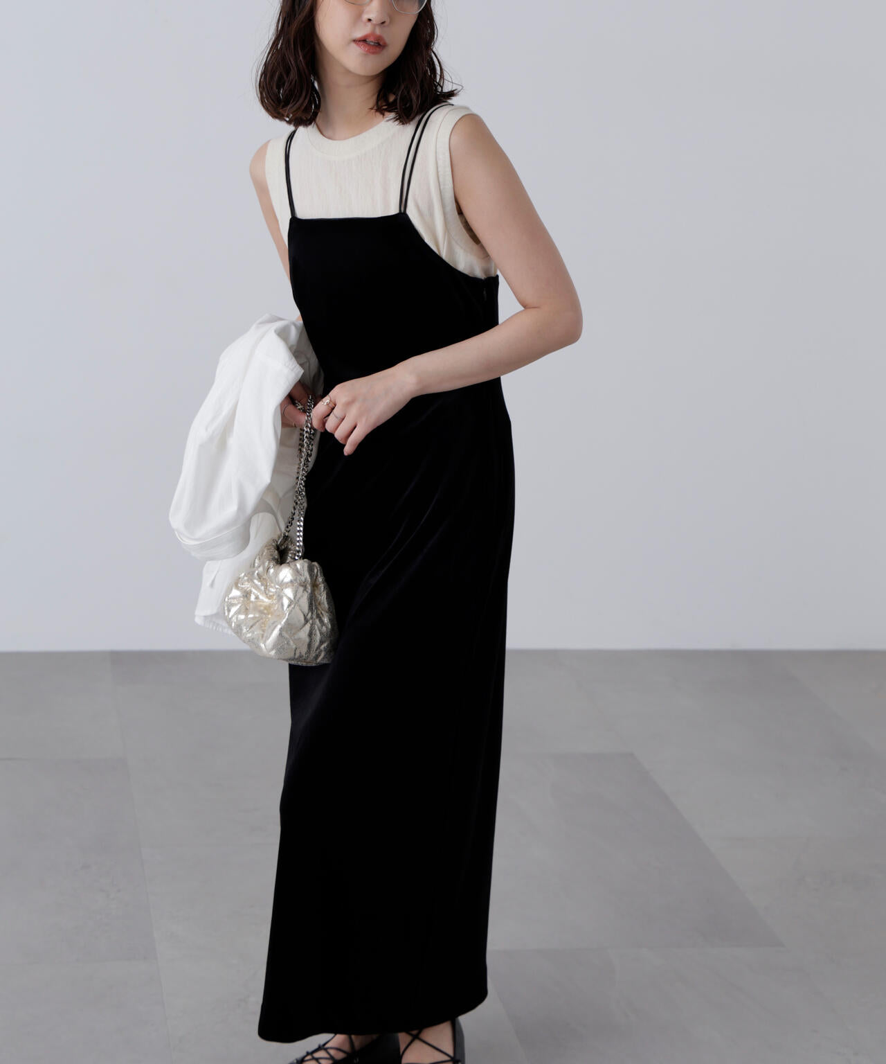 2ストラップベロアキャミワンピース