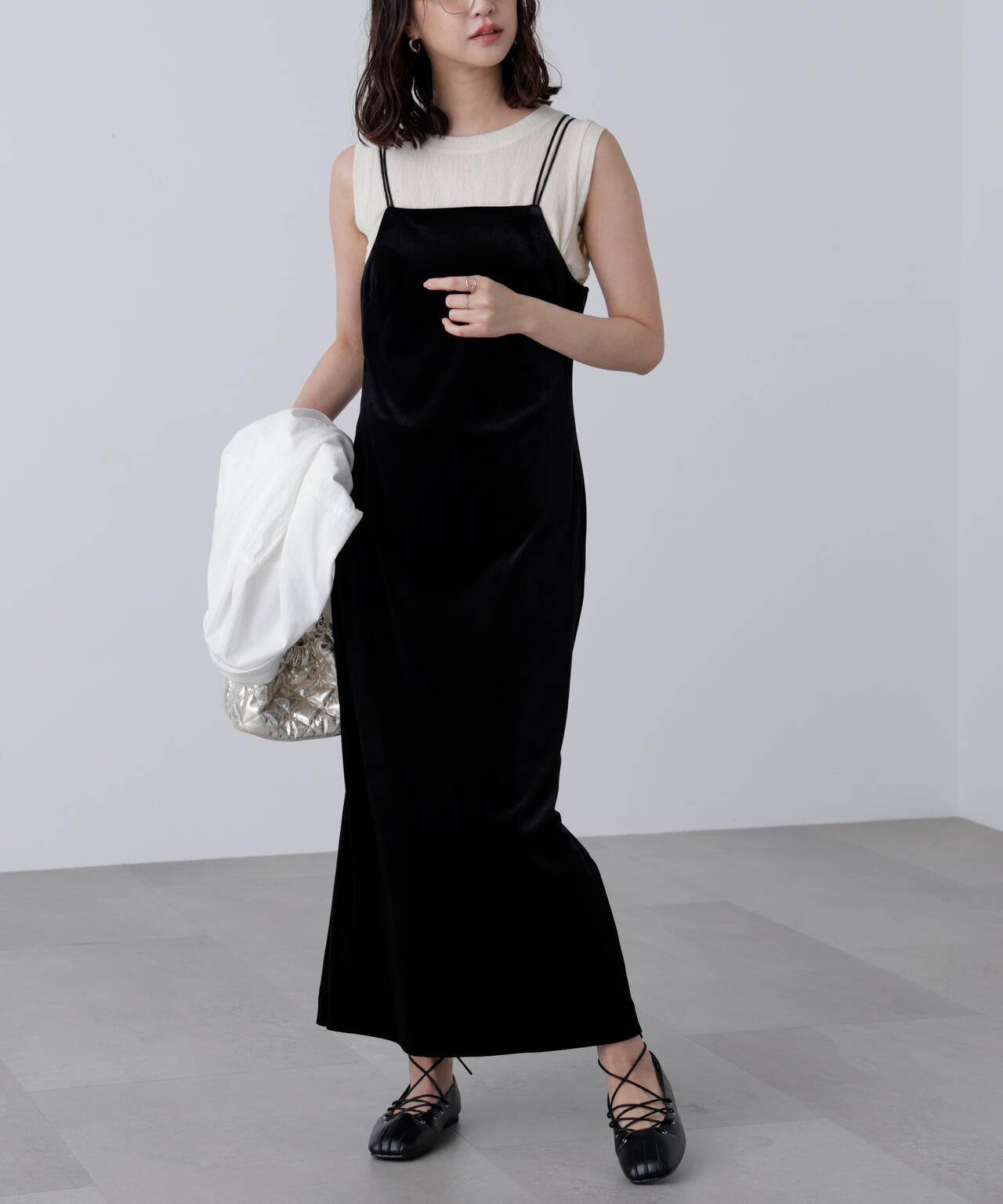 2ストラップベロアキャミワンピース