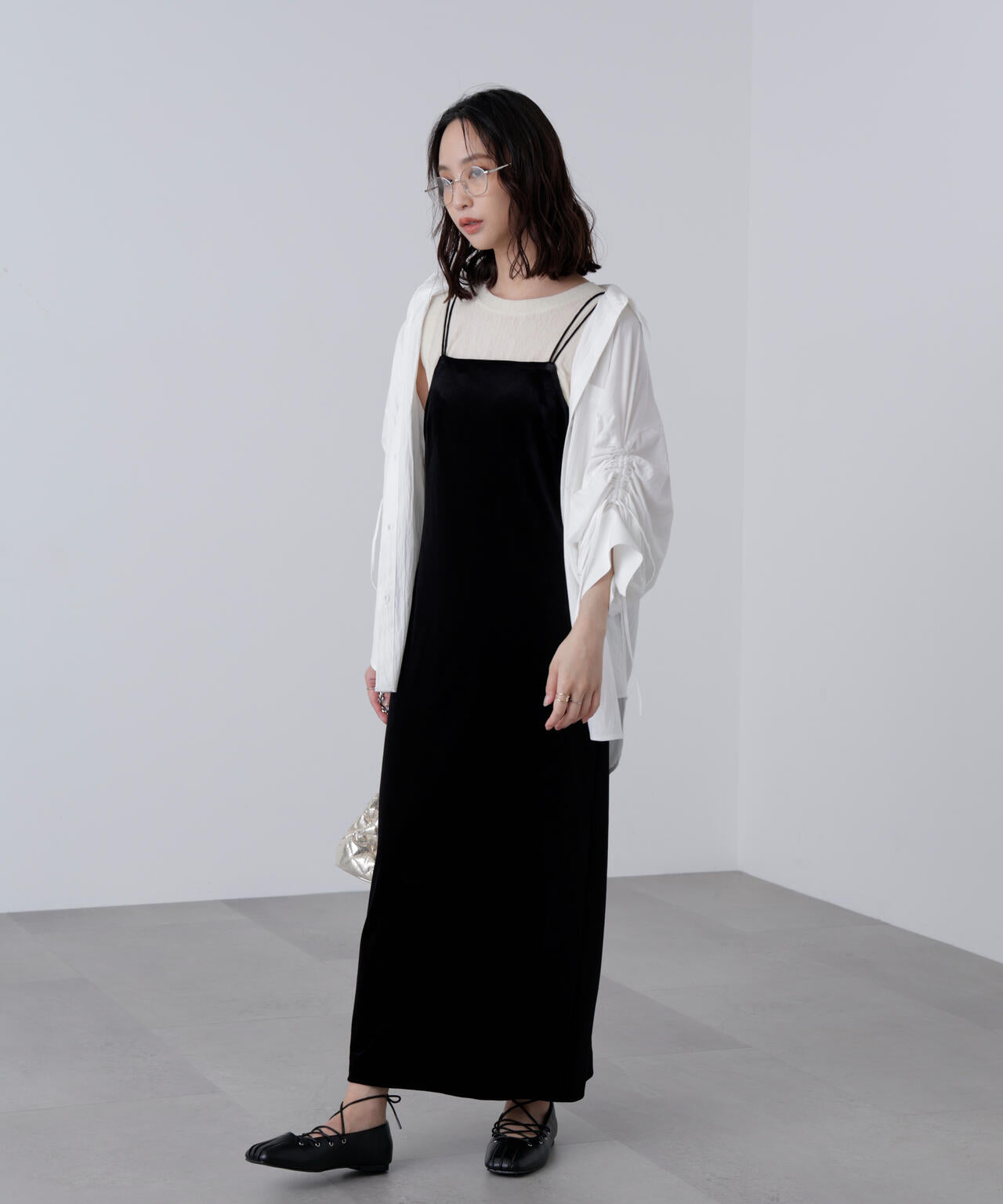 2ストラップベロアキャミワンピース