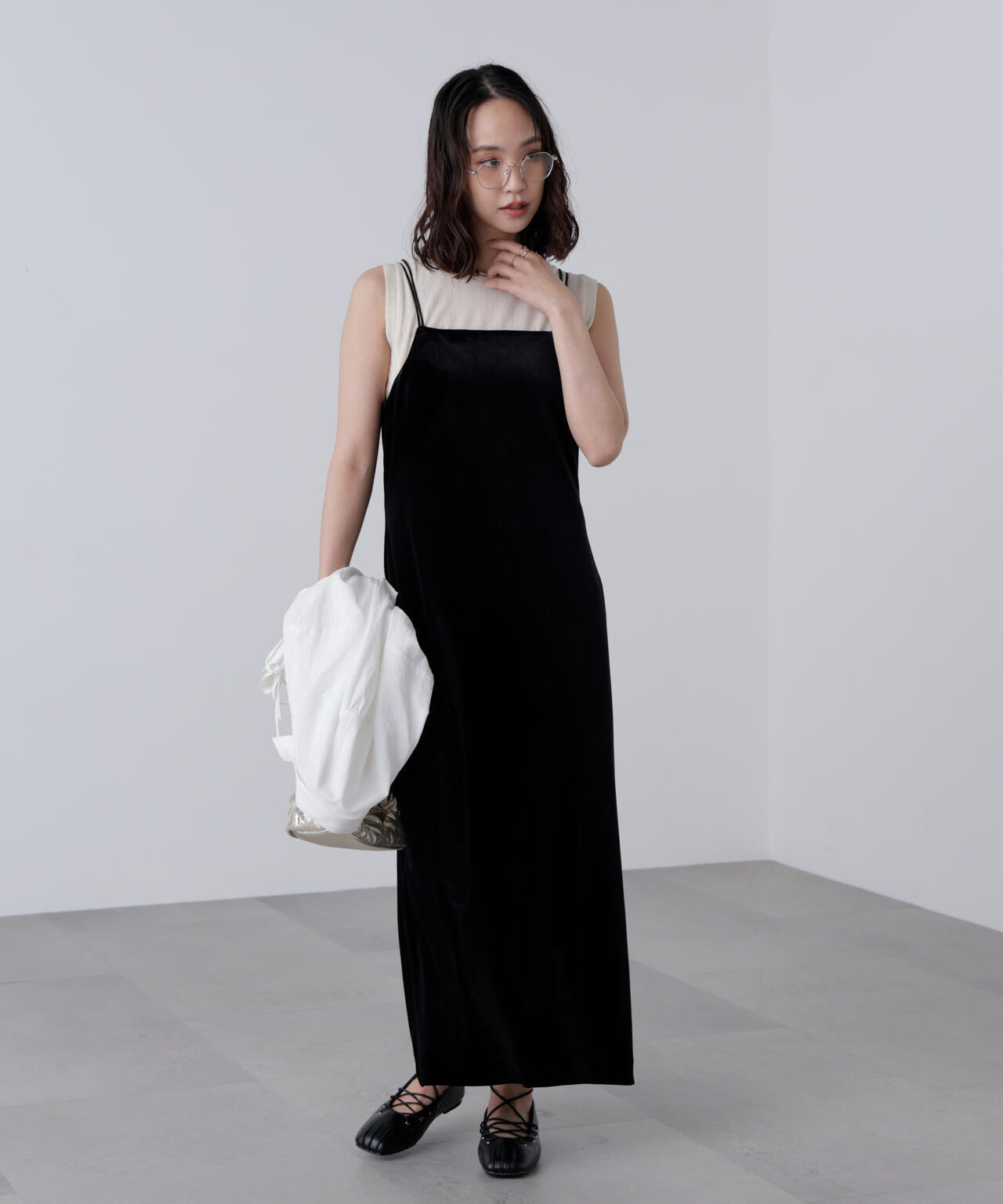 2ストラップベロアキャミワンピース