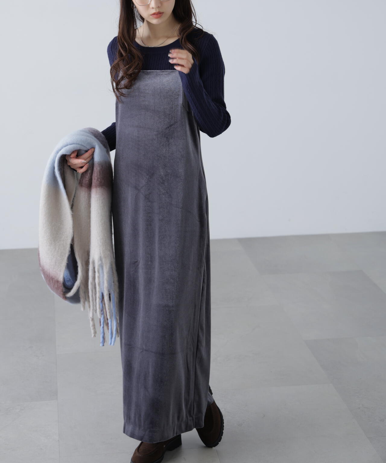 2ストラップベロアキャミワンピース