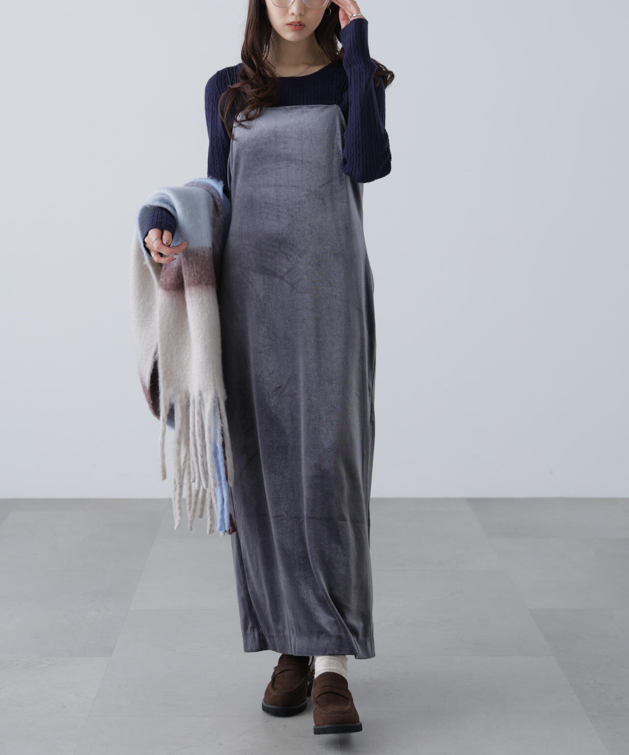 2ストラップベロアキャミワンピース