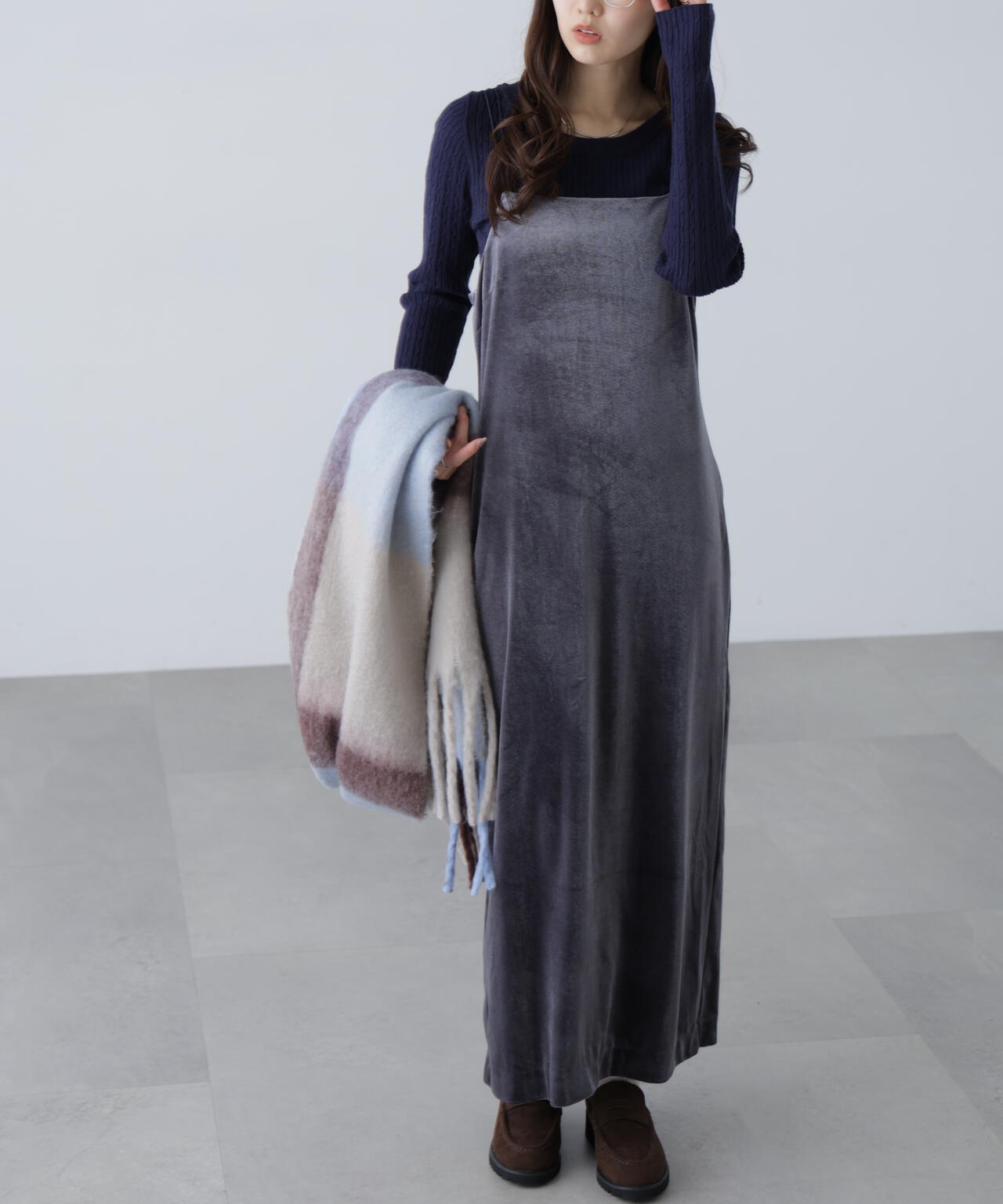 2ストラップベロアキャミワンピース