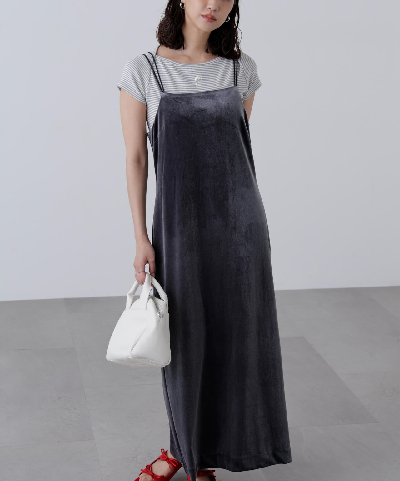 2ストラップベロアキャミワンピース