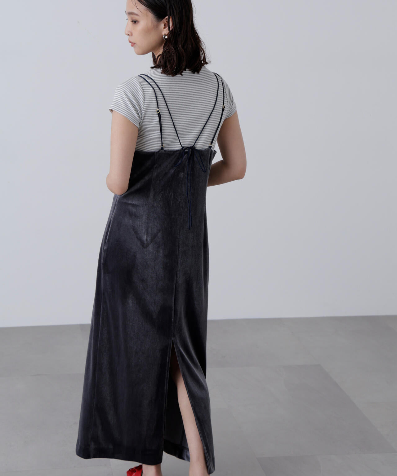 2ストラップベロアキャミワンピース