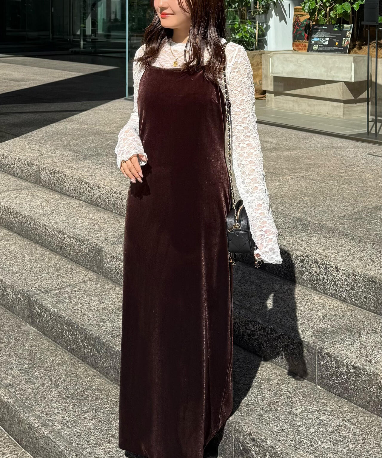 2ストラップベロアキャミワンピース