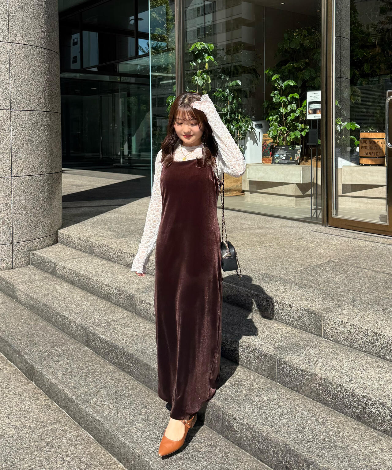 2ストラップベロアキャミワンピース