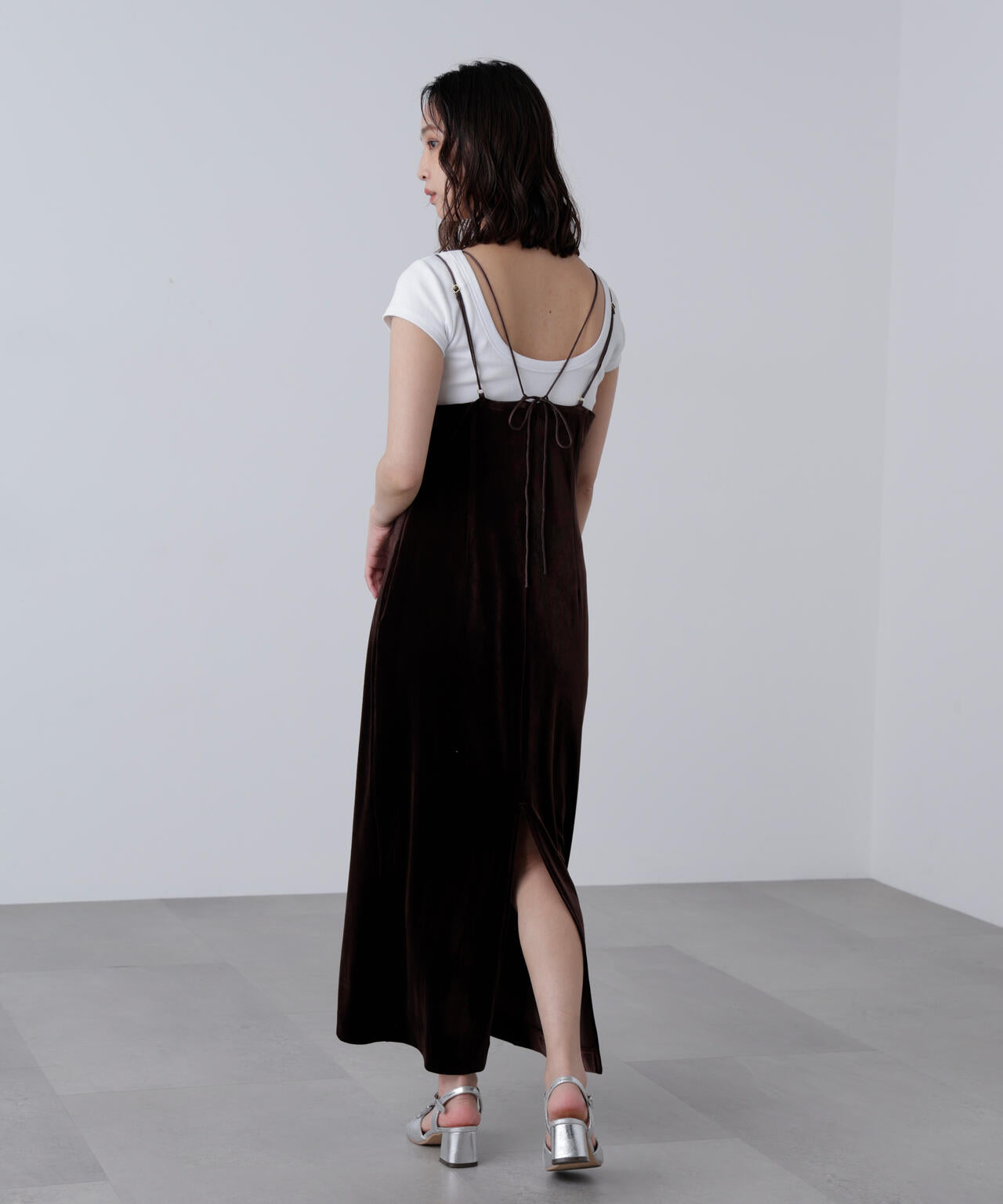 2ストラップベロアキャミワンピース