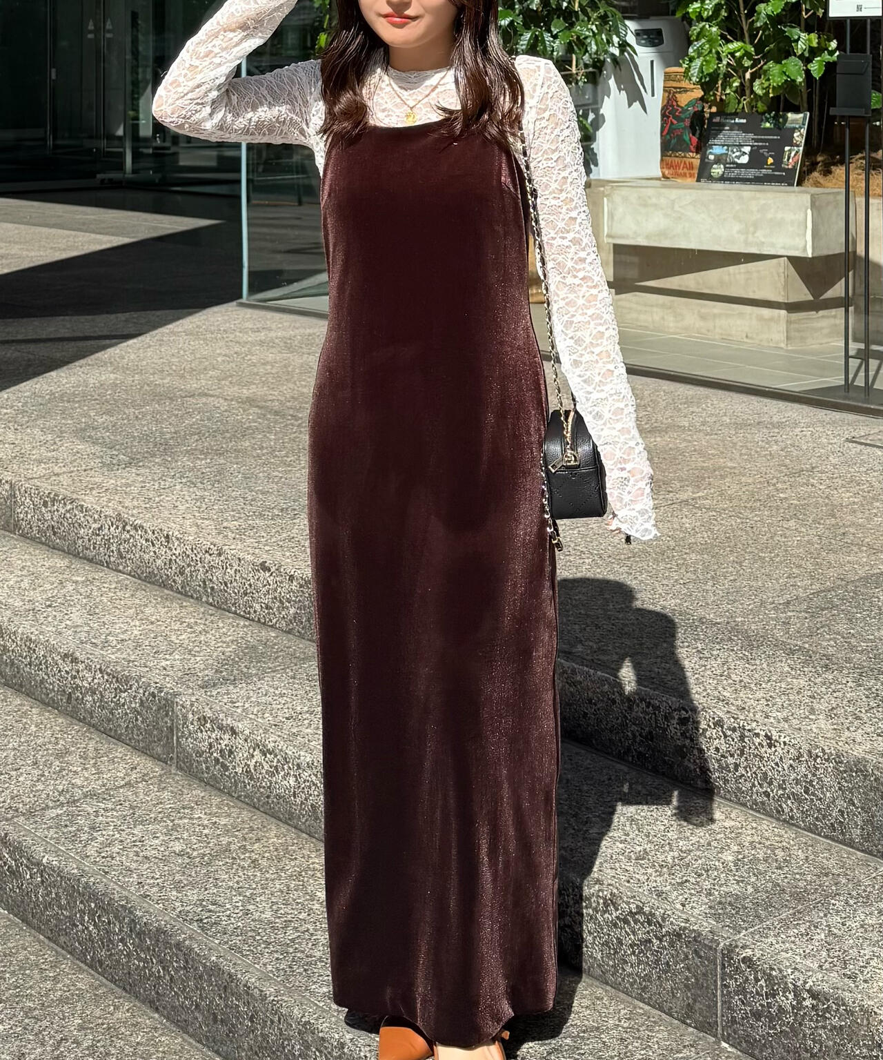 2ストラップベロアキャミワンピース