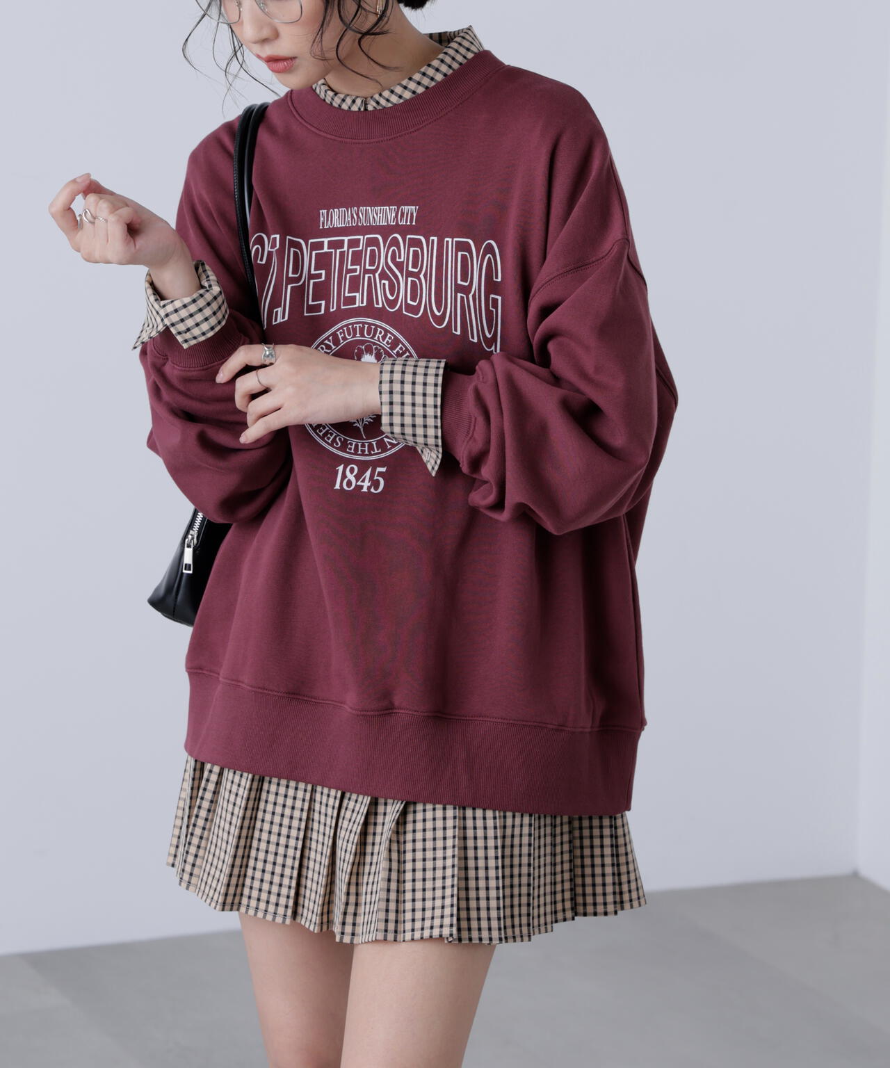 プリーツシャツロングスリーブミニワンピース