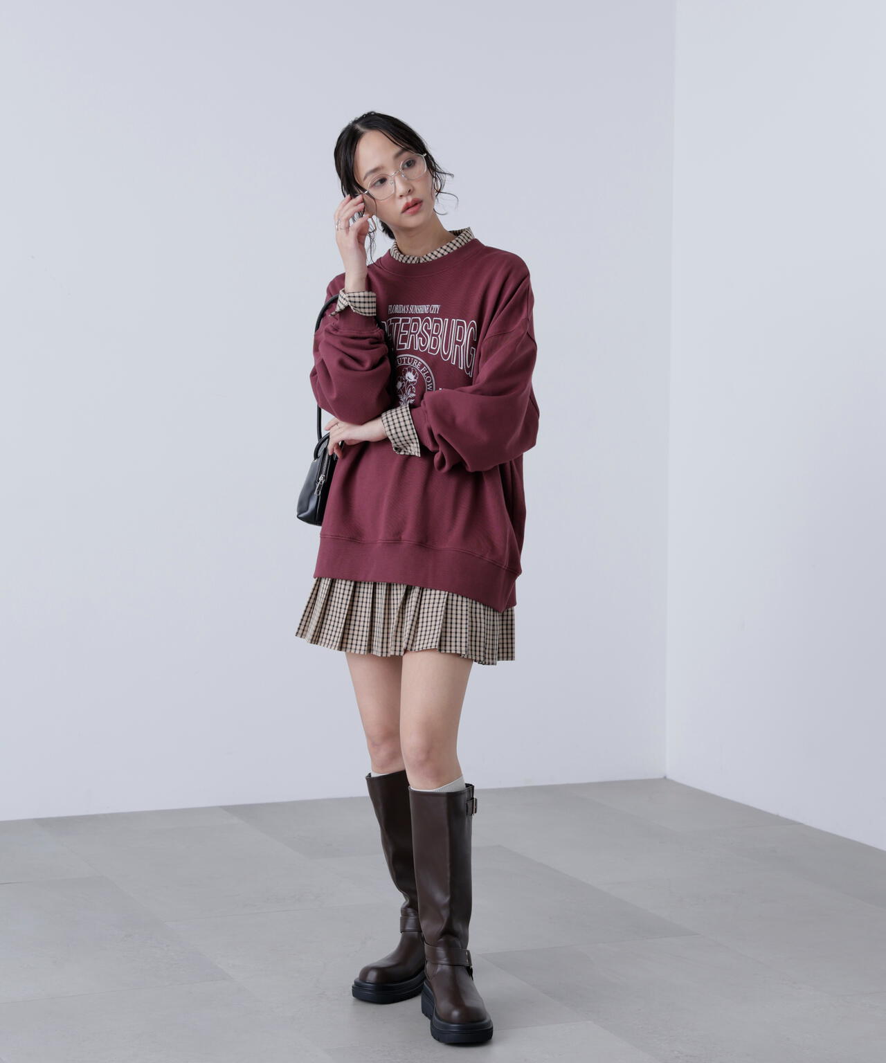 プリーツシャツロングスリーブミニワンピース