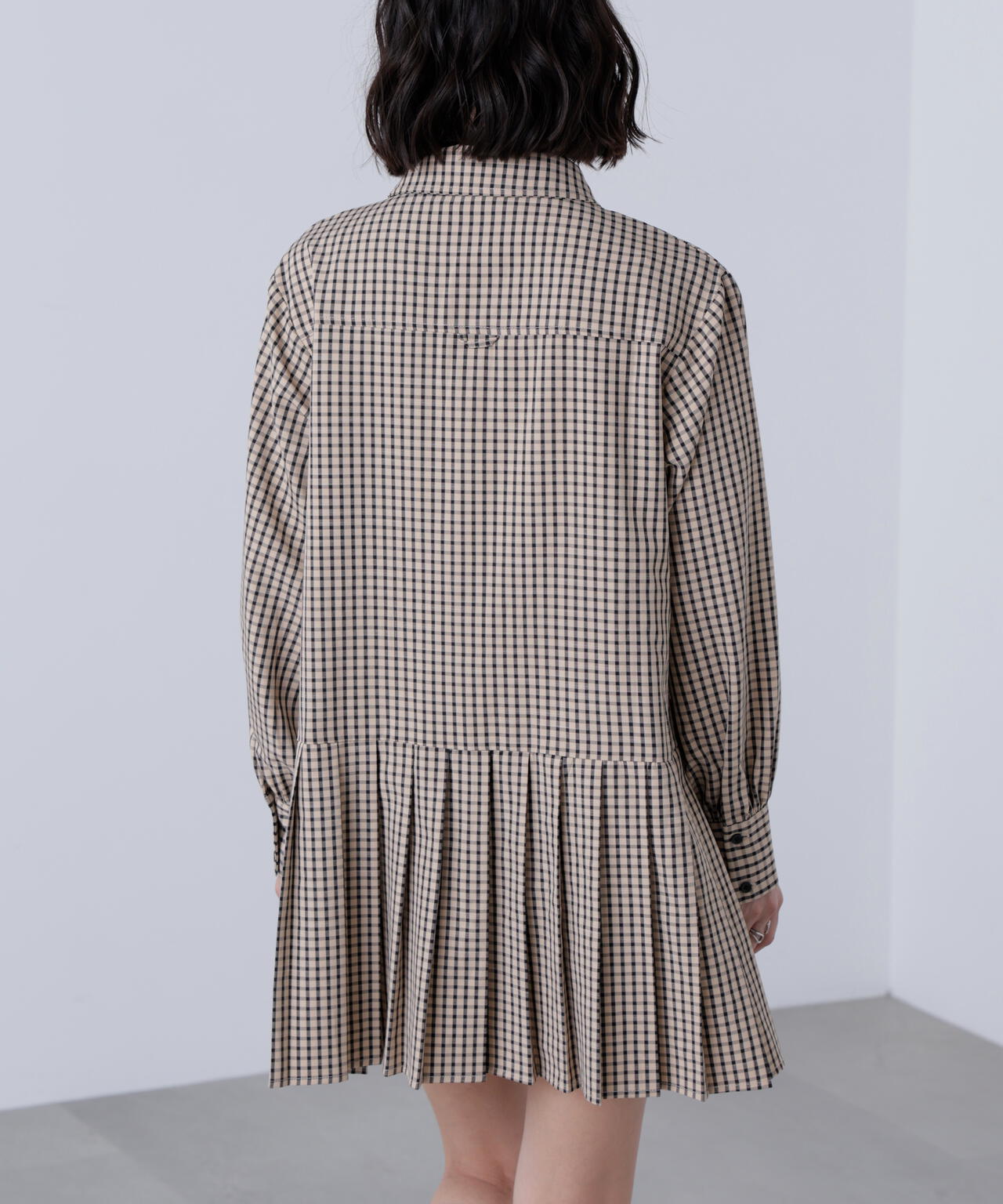 プリーツシャツロングスリーブミニワンピース