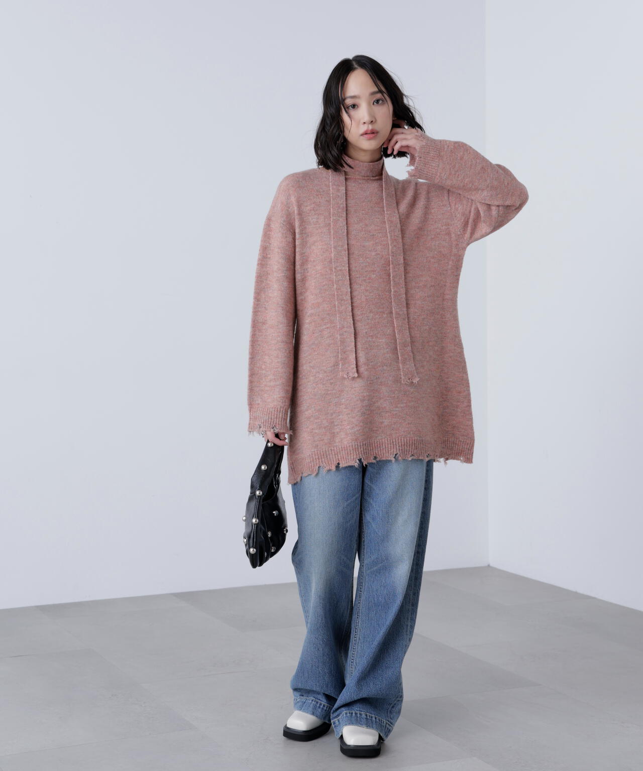 モヘヤ混タイ付きルーズミニワンピース