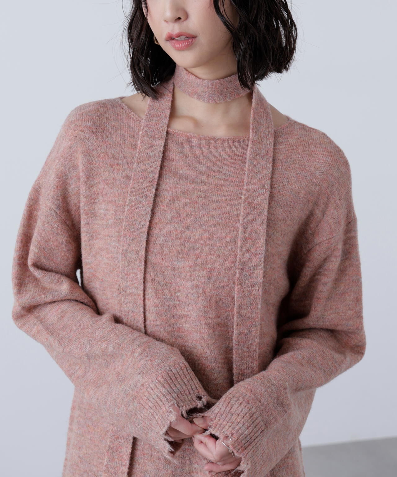 モヘヤ混タイ付きルーズミニワンピース