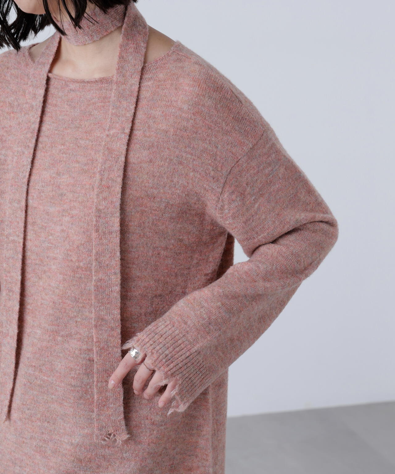 モヘヤ混タイ付きルーズミニワンピース