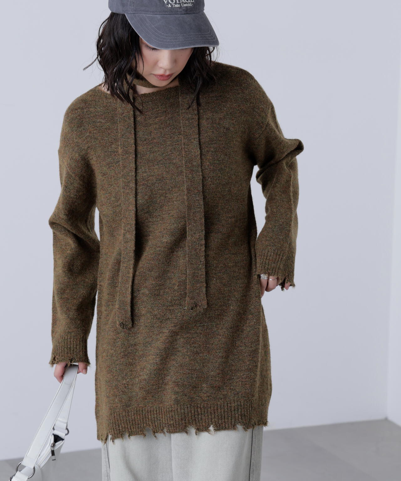 モヘヤ混タイ付きルーズミニワンピース