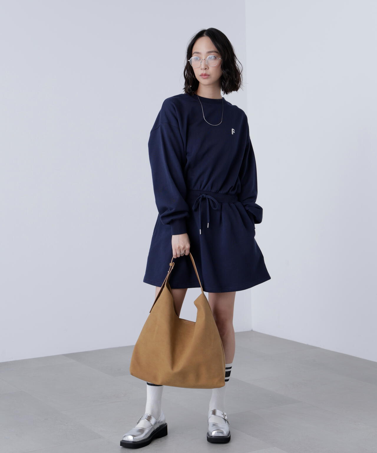 ロゴ刺繍スウェットミニワンピース