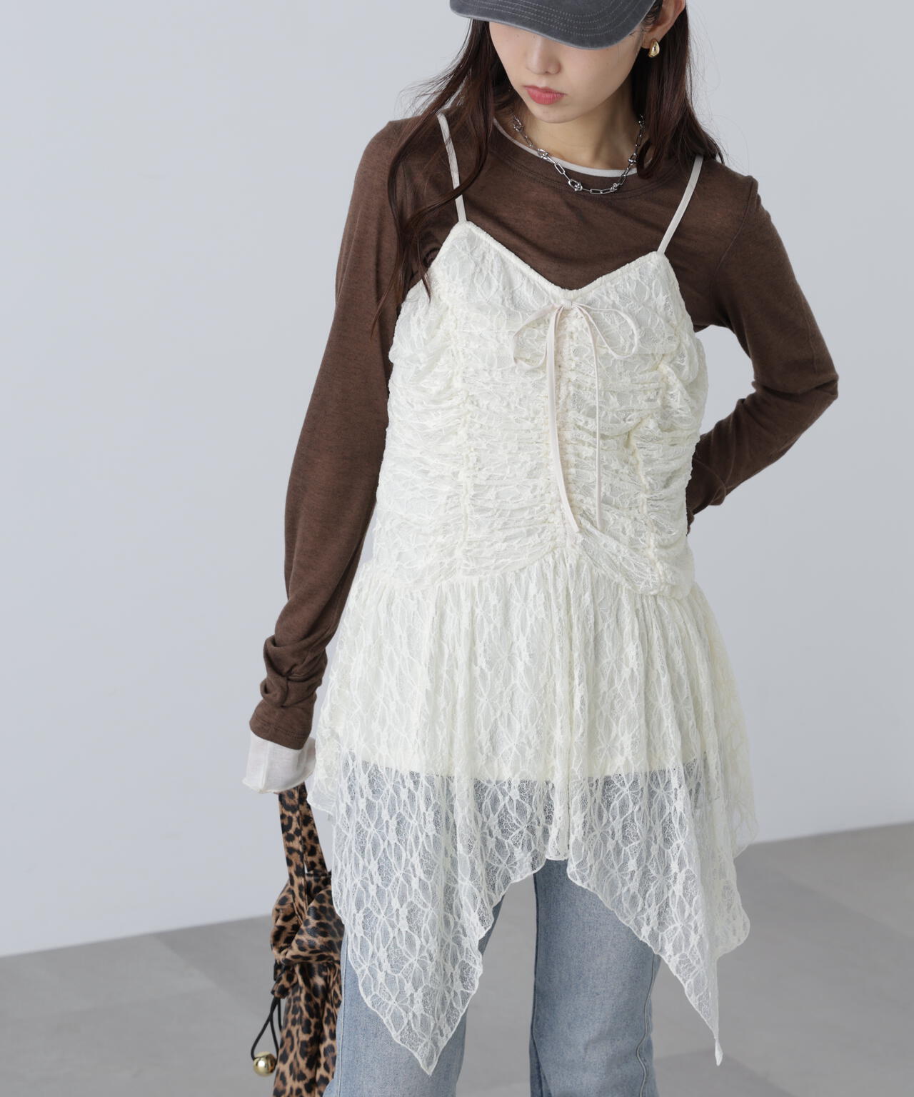 ドロストイレヘムキャミミニワンピース