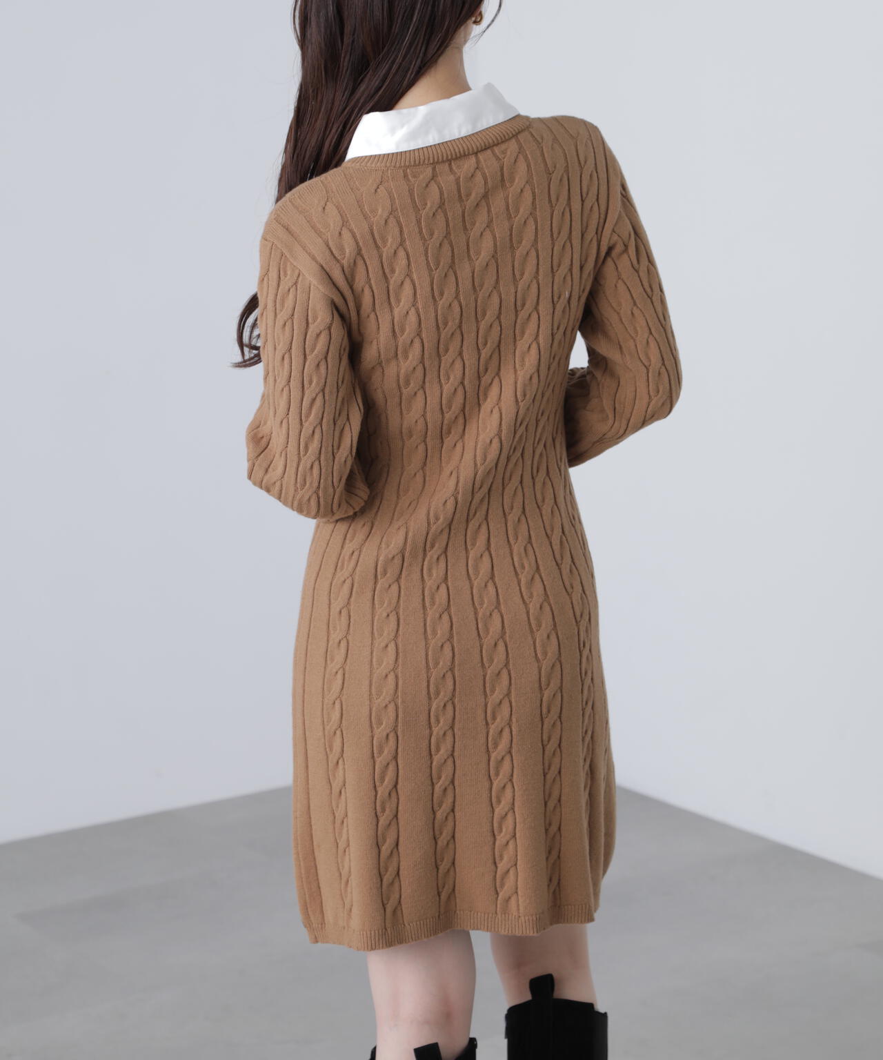 レイヤード風ケーブルニットミニワンピース