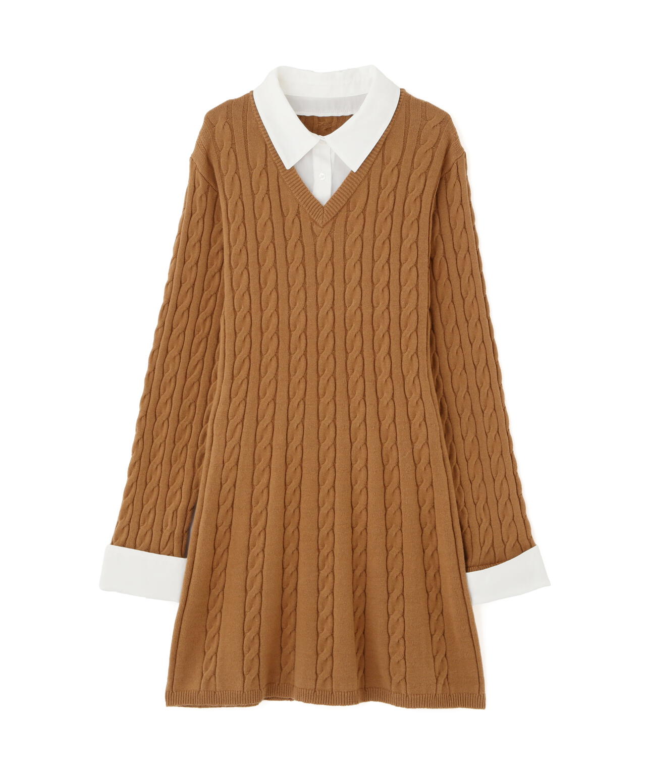 新品 tan ケーブルワンピース リフ Riff ケーブルニットミニワンピース ケーブル編み Vネック