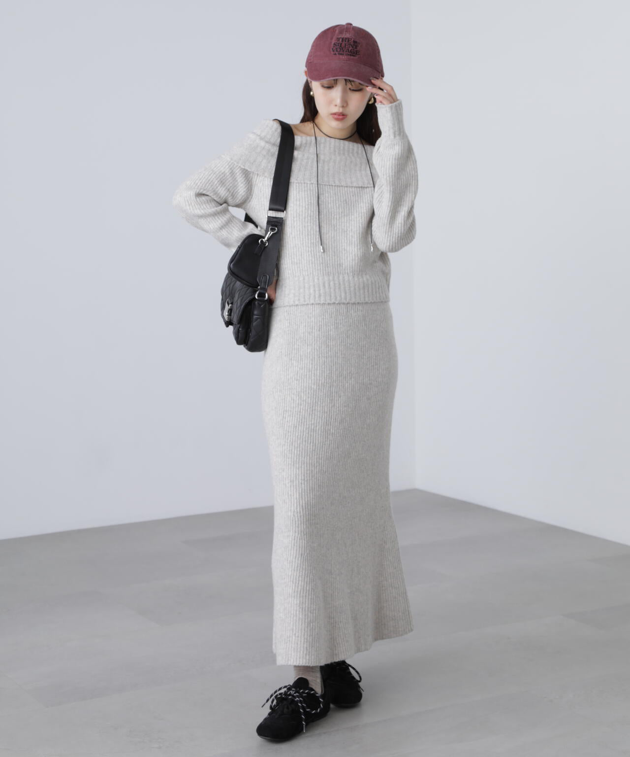 オフショルニットマーメイドスカートセットアップ