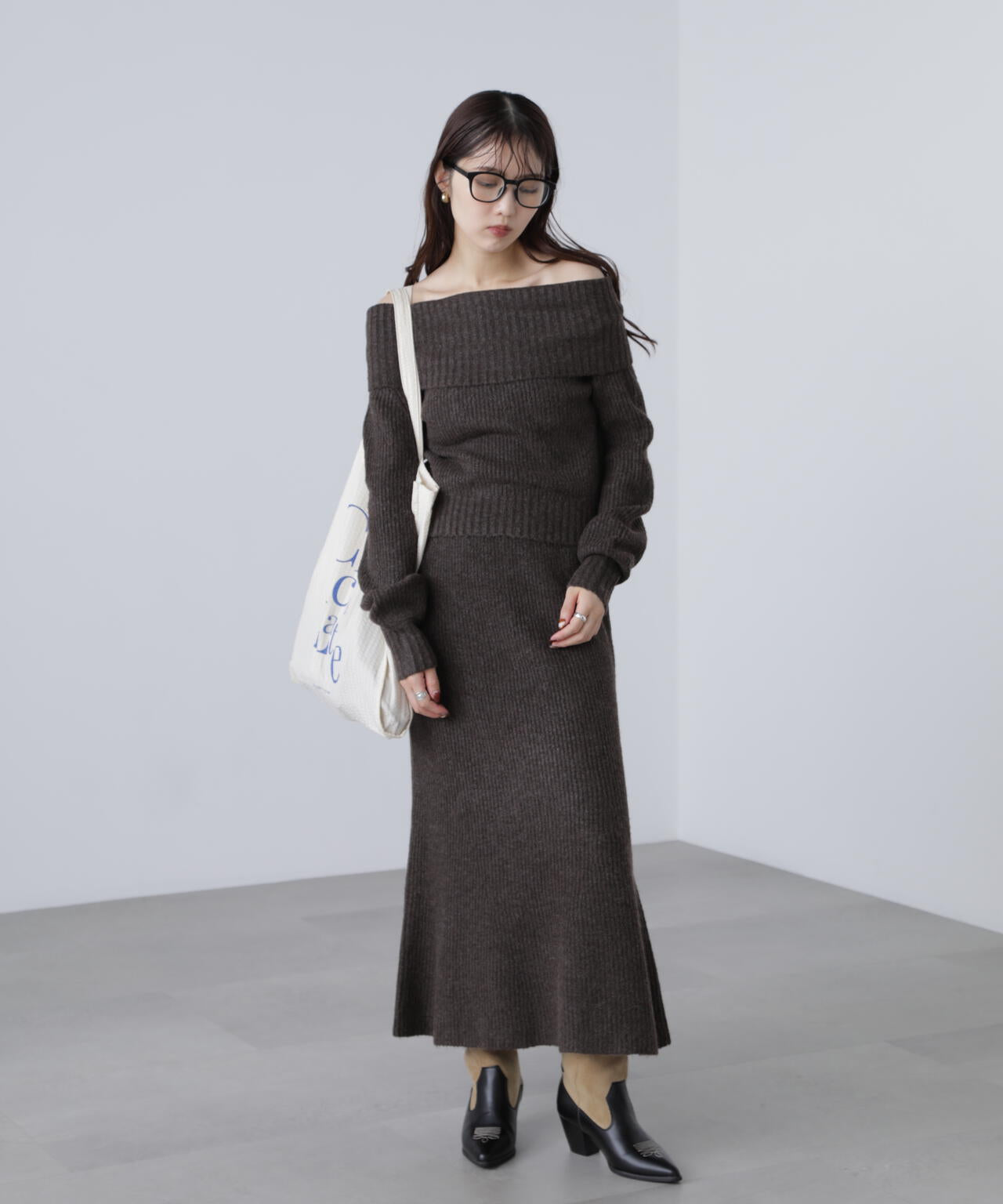 オフショルニットマーメイドスカートセットアップ