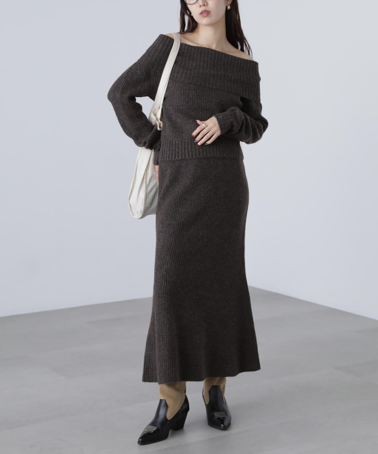 オフショルニットマーメイドスカートセットアップ | FREE'S MART