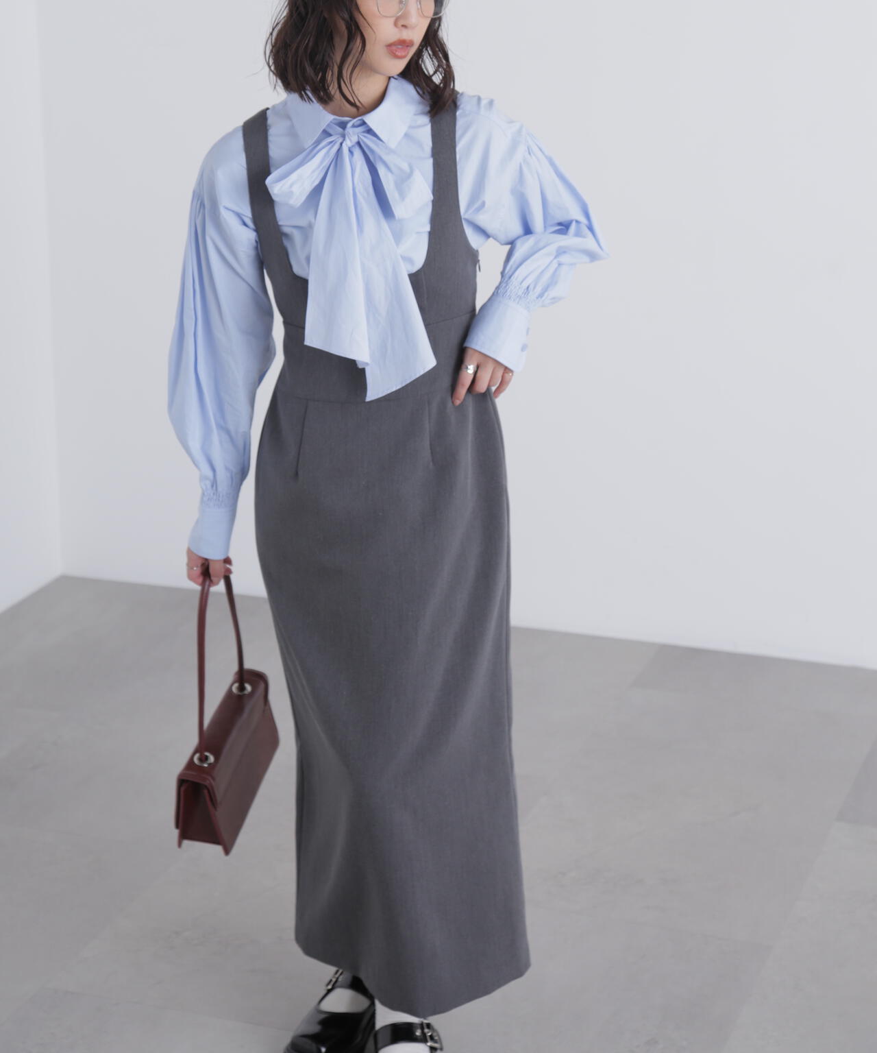 スクープネックマキシジャンパースカート