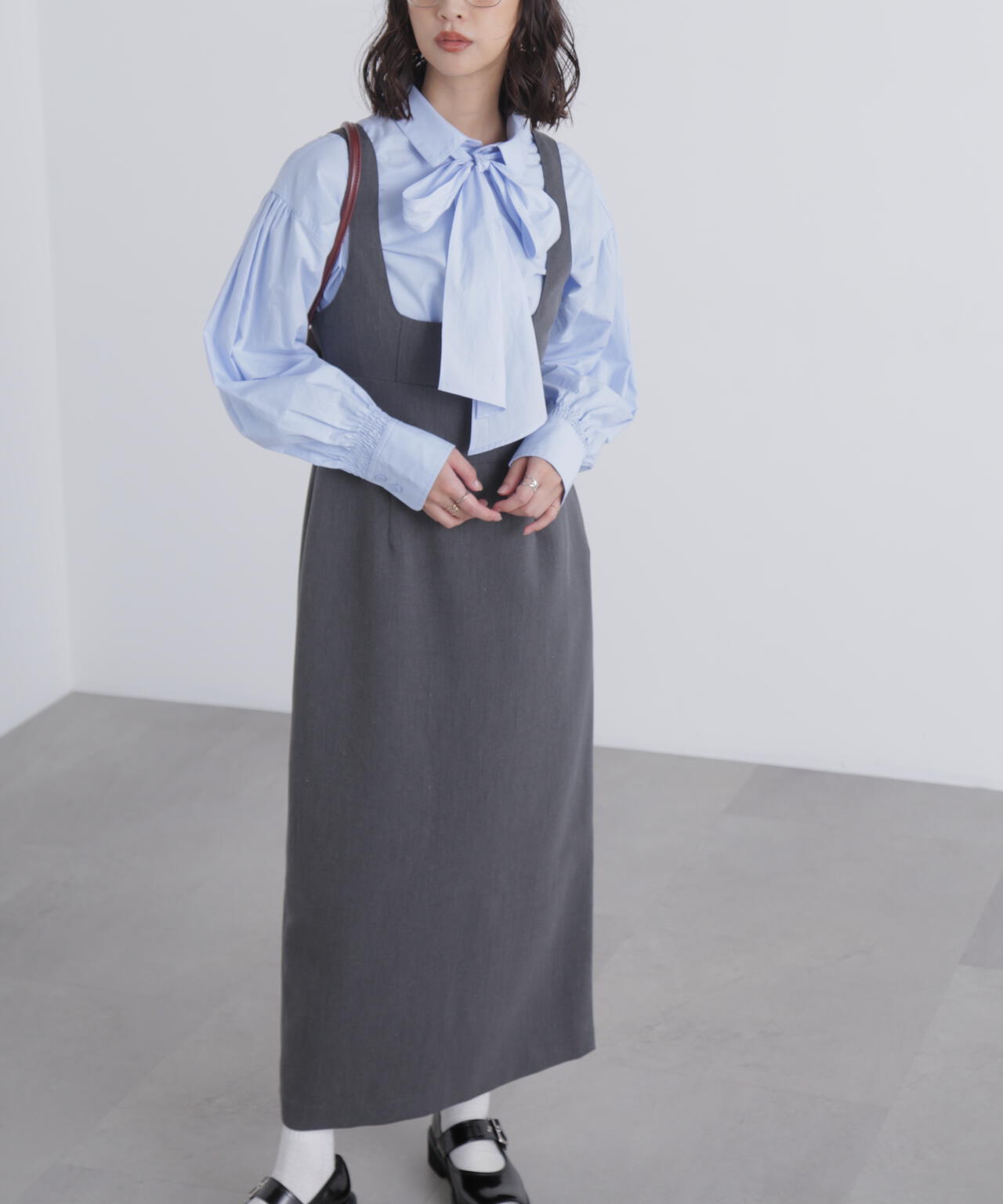 スクープネックマキシジャンパースカート